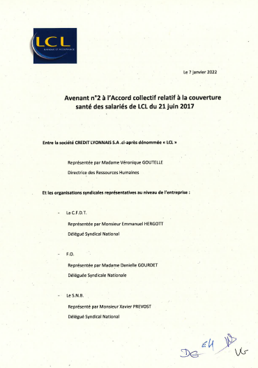 Av. 2 à l'accord relatif à la couverture santé des salariés