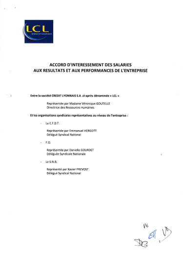 Accord d'intéressement des salariés aux résultats et performances de l'entreprise