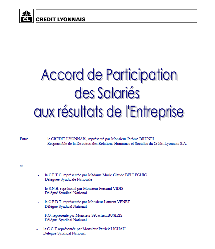 Accord de participation des salariés aux résultats de l'entreprise