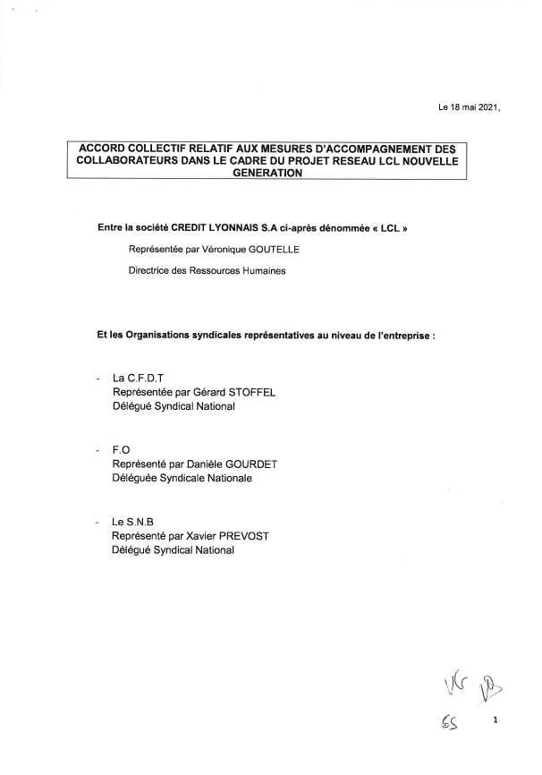 Accord mesures d'accompagnement des collaborateurs dans le cadre du projet LCL nouvelle génération