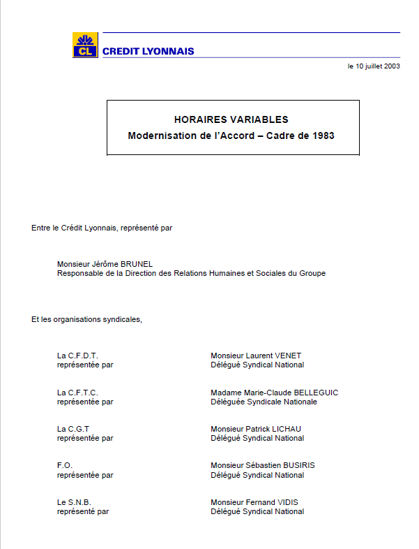 Accord Horaires variables (07/2003)